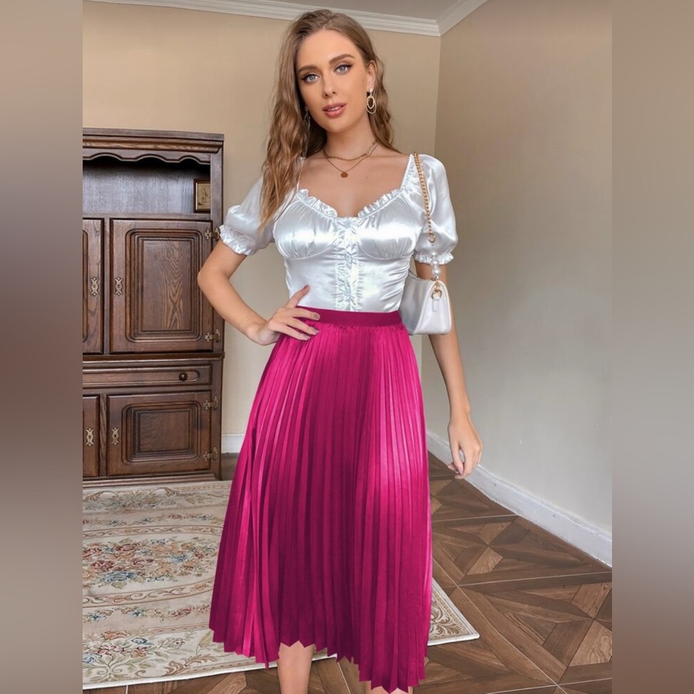 SHEIN Fuchsia A-Line Pleated Skirt